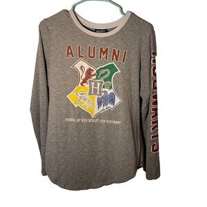 Harry Potter Alumni Shirt Long Sleeve Hogwarts Gray Size Medium